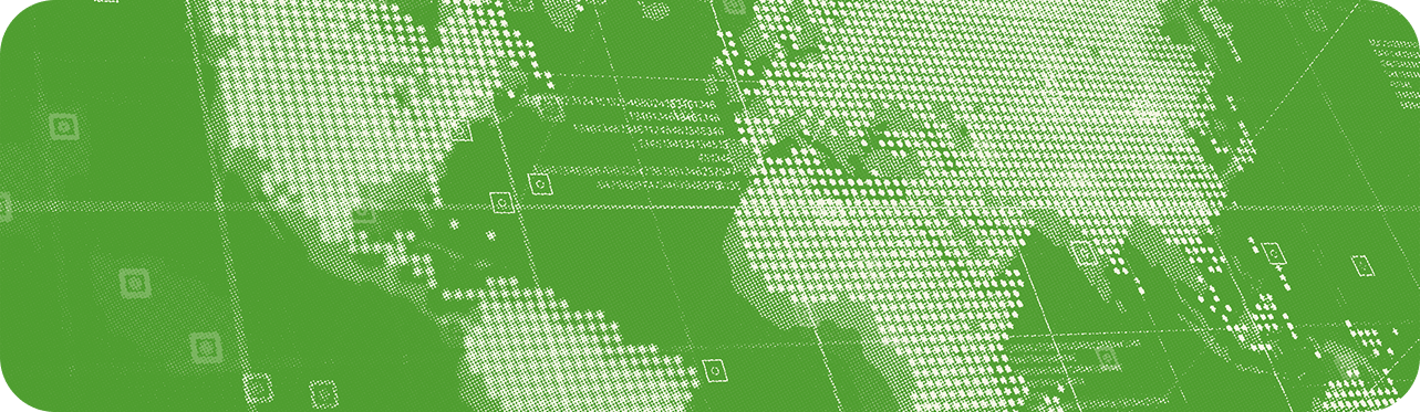 Green world map with dotted pattern.